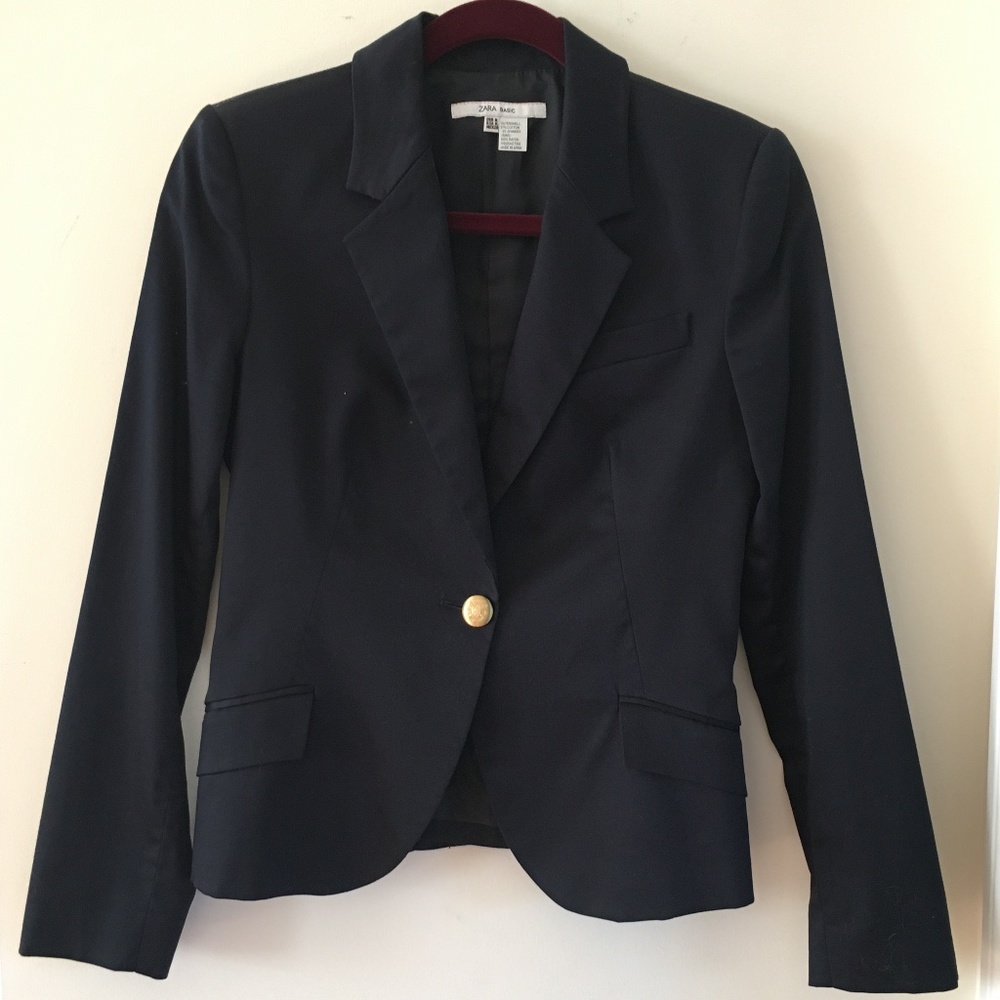 Zara Basic Navy Blazer with Gold Buttons, Medium